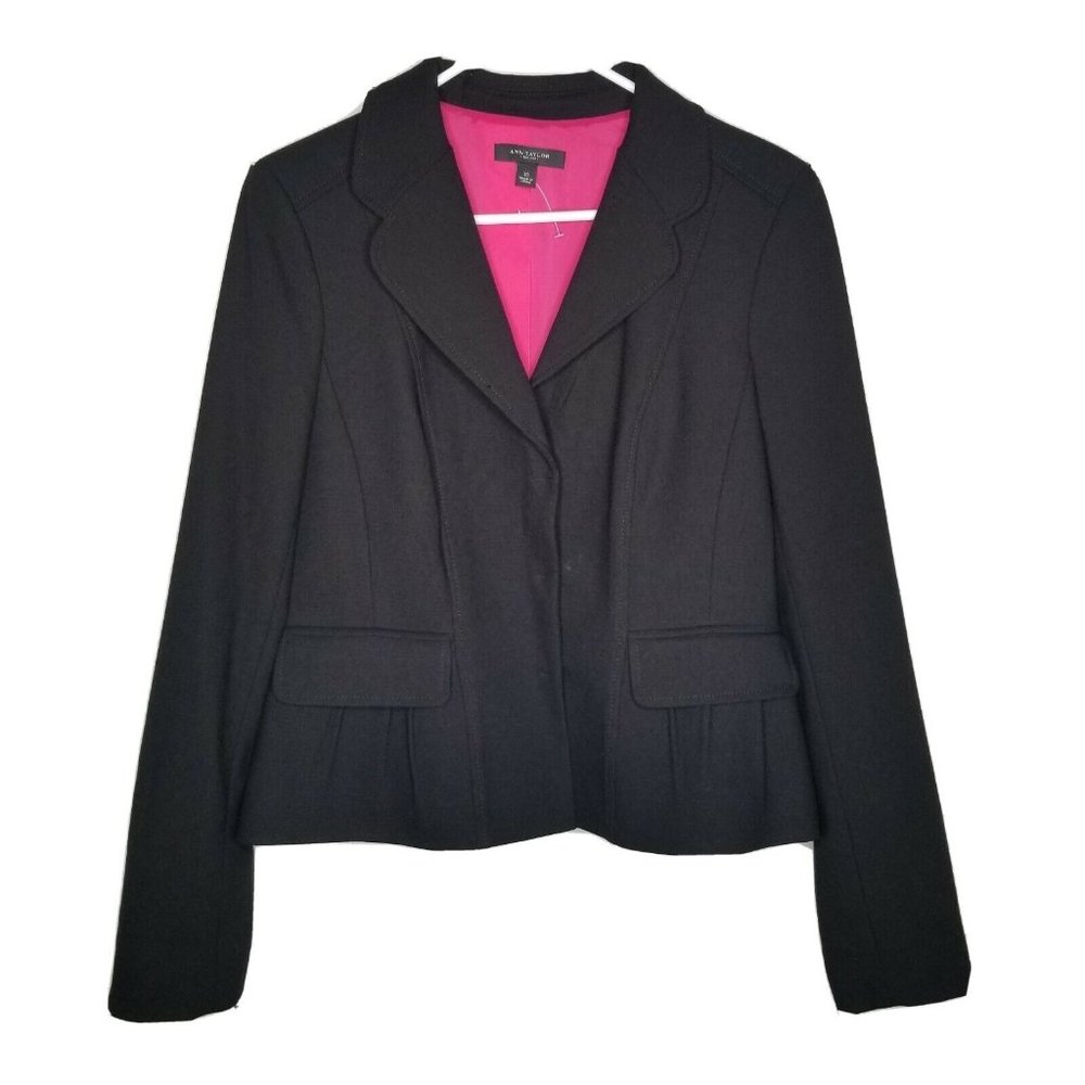 ANN TAYLOR BLACK SNAP FRONT BLAZER NWOT SIZE 10 POCKETS PLEATING